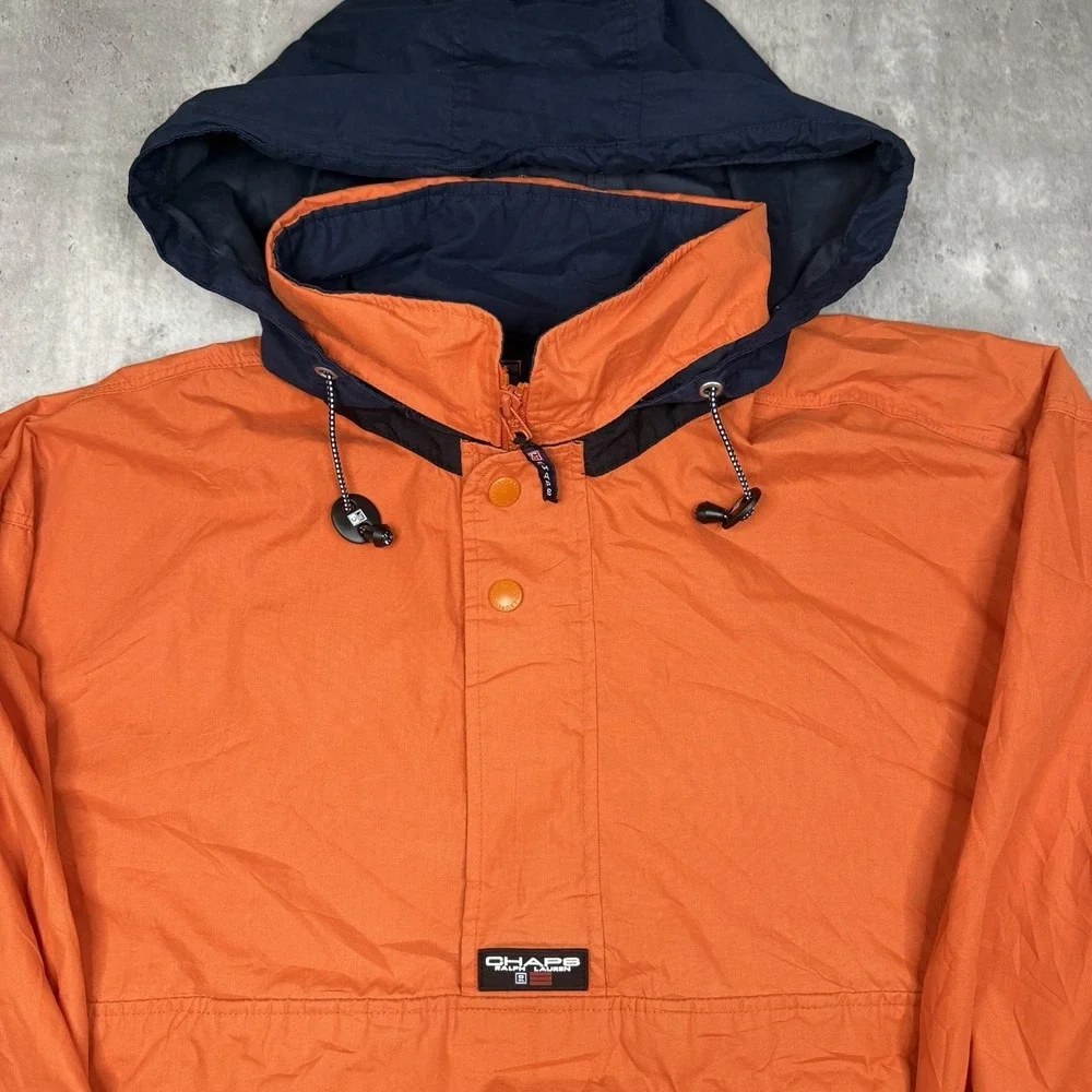 Vintage Chaps Ralph Lauren Anorak Packable Hood Windbreaker Jacket Orange XXL
